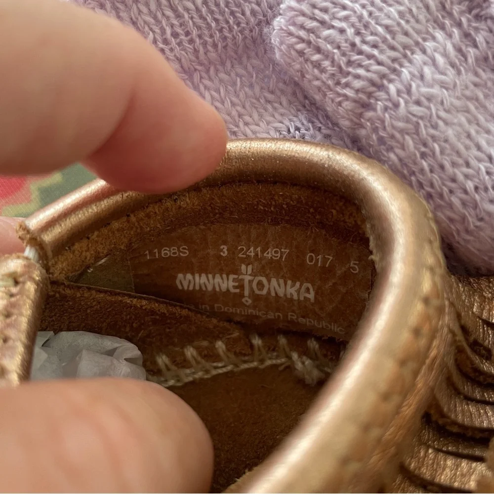 Minnetonka rose gold leather moccasins 3